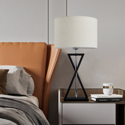 Lampe de table moderne minimaliste cylindre fer lin 1 lumière pour chambre 