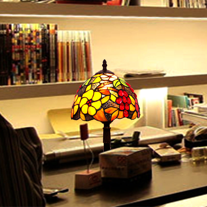 Traditional Tiffany Dome Copper Glass 1-Light Table Lamp For Bedroom