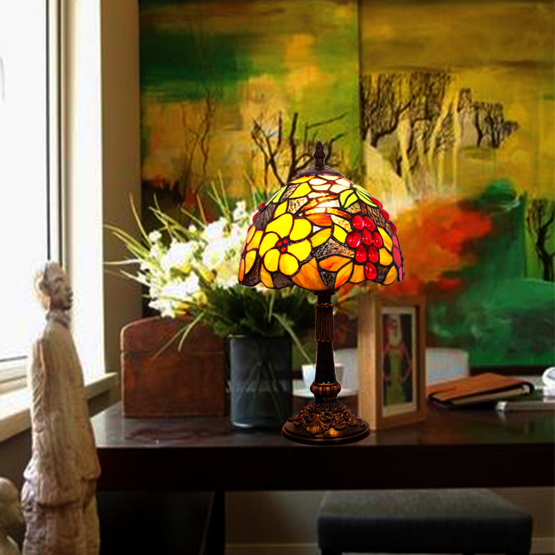 Traditional Tiffany Dome Copper Glass 1-Light Table Lamp For Bedroom