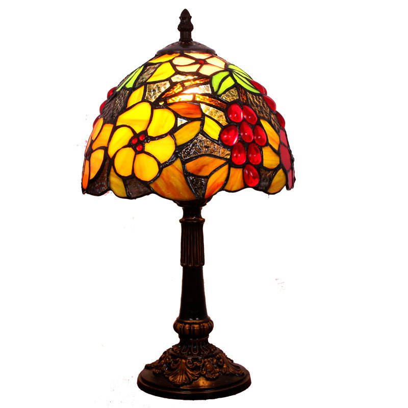 Traditional Tiffany Dome Copper Glass 1-Light Table Lamp For Bedroom
