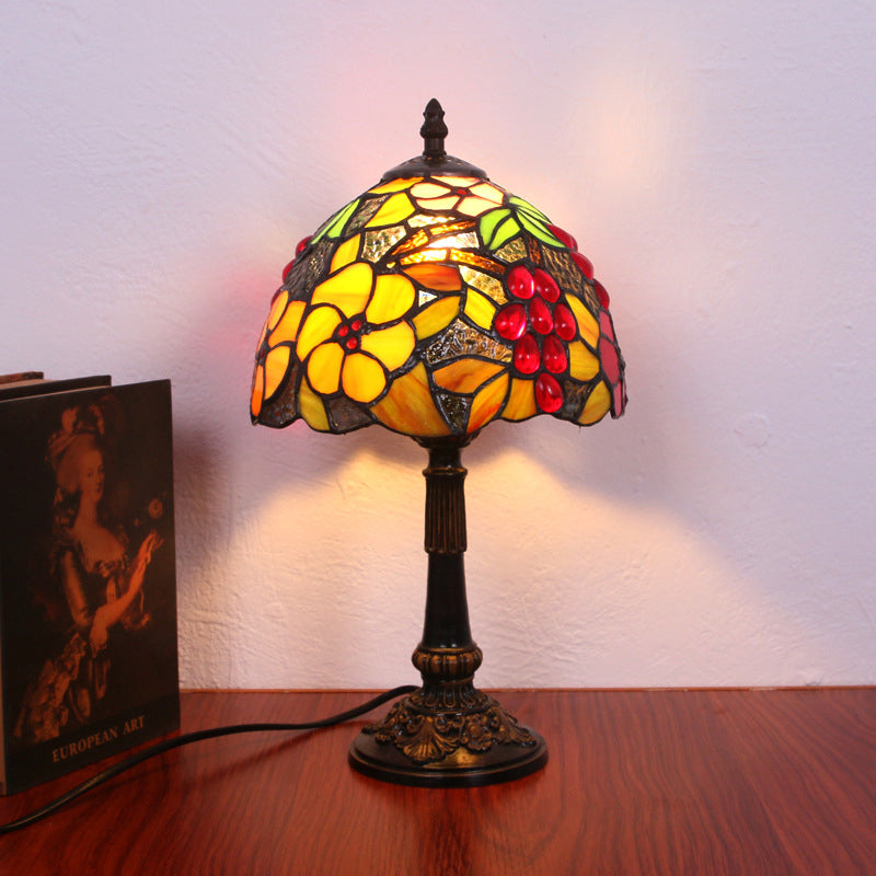 Traditional Tiffany Dome Copper Glass 1-Light Table Lamp For Bedroom