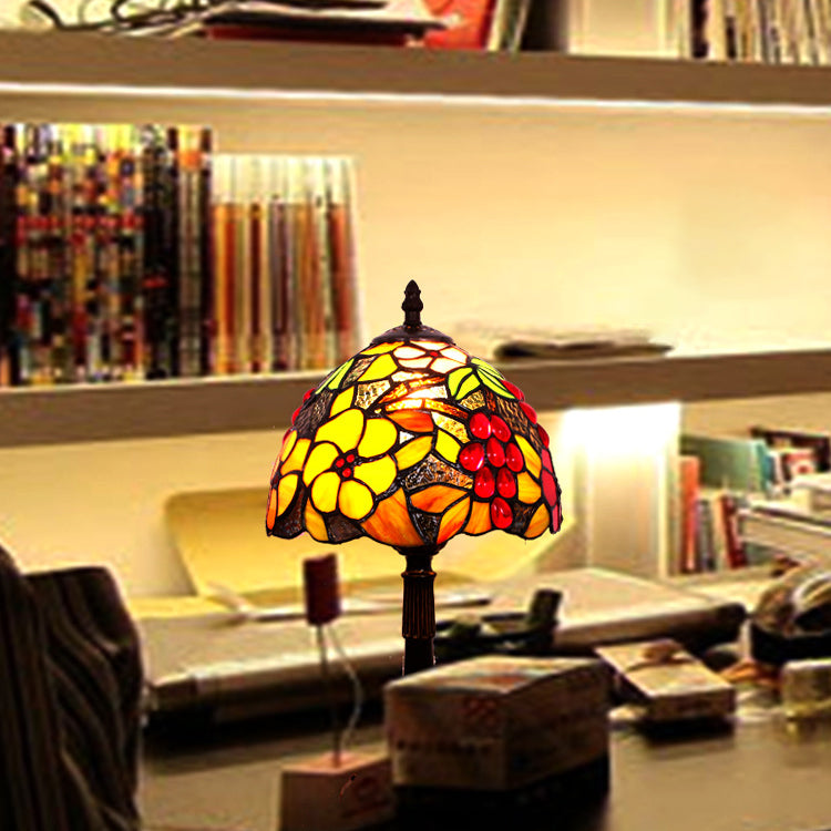 Traditional Tiffany Dome Copper Glass 1-Light Table Lamp For Bedroom
