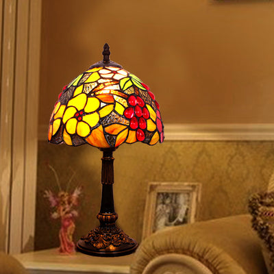 Traditional Tiffany Dome Copper Glass 1-Light Table Lamp For Bedroom
