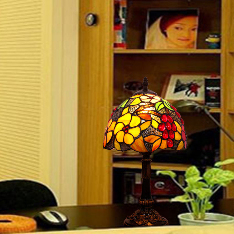 Traditional Tiffany Dome Copper Glass 1-Light Table Lamp For Bedroom