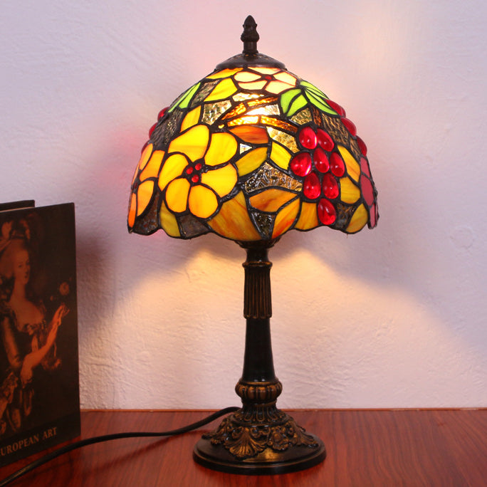Traditional Tiffany Dome Copper Glass 1-Light Table Lamp For Bedroom
