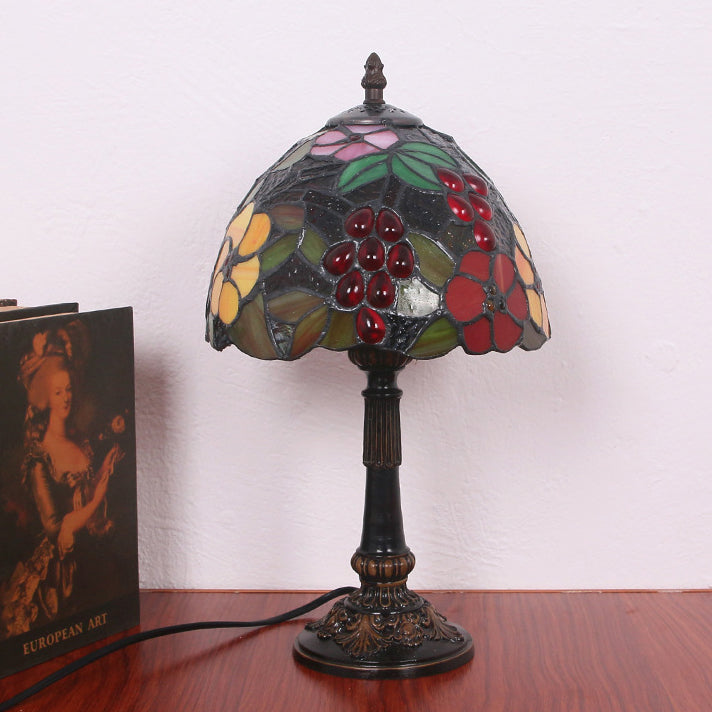 Traditional Tiffany Dome Copper Glass 1-Light Table Lamp For Bedroom