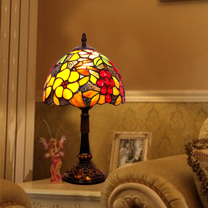 Traditional Tiffany Dome Copper Glass 1-Light Table Lamp For Bedroom
