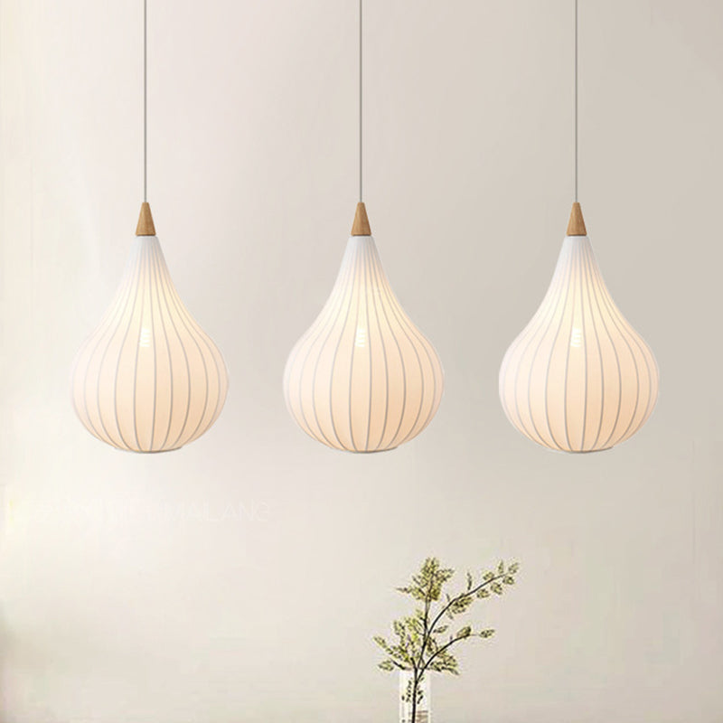 Traditional Japanese Gourd Stretch Fabric Solid Wood 1-Light Pendant Light For Bedroom