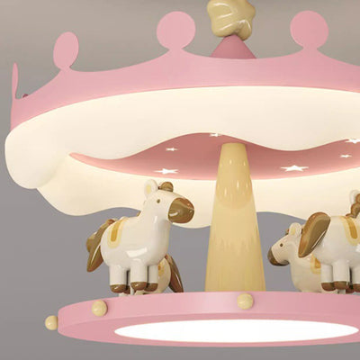 Modern Eclectic Kids Carousel Iron PE LED Semi-Flush Mount Ceiling Light For Bedroom