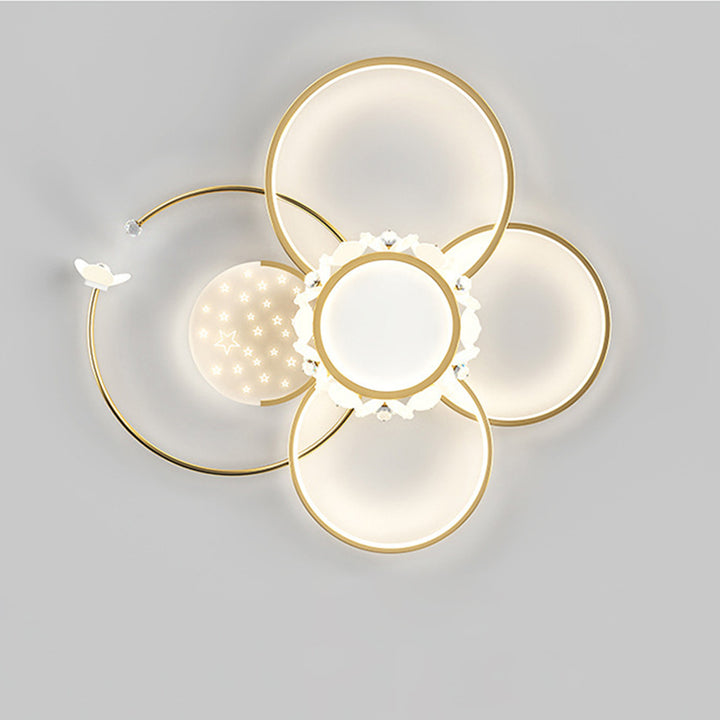 Lustre semi-encastré moderne de luxe cercle en fer cristal acrylique LED pour salon 