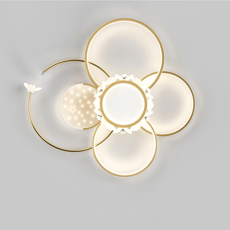 Modern Luxury Circle Iron Crystal Acrylic LED Semi-Flush Mount Ceiling Light For Living Room
