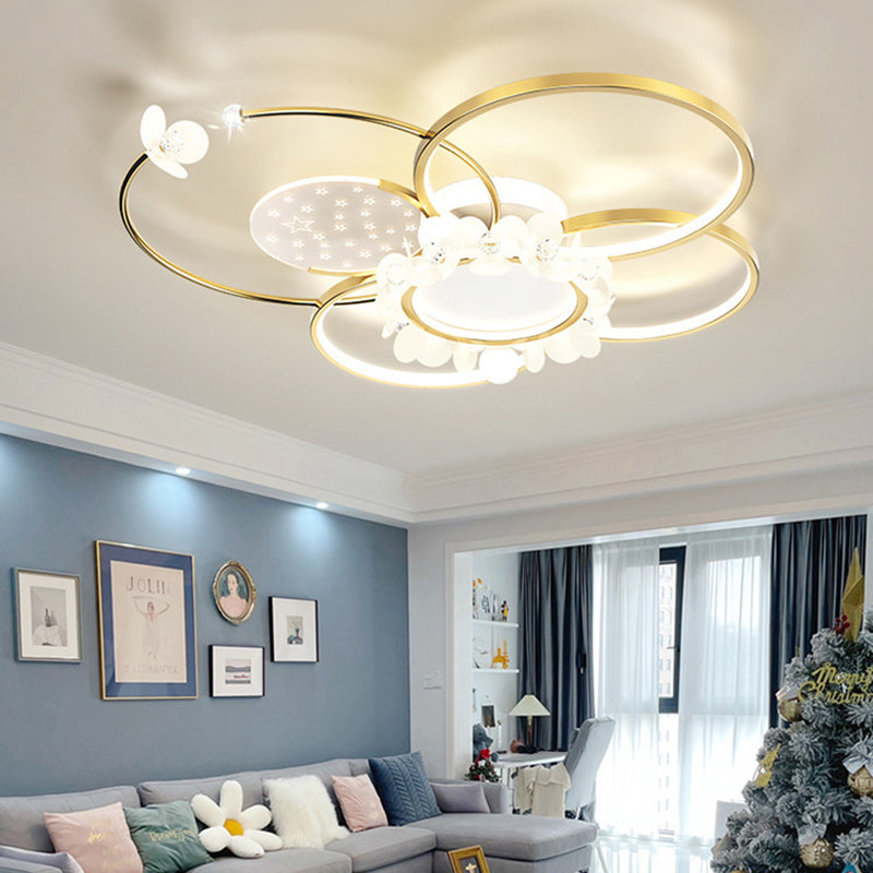 Lustre semi-encastré moderne de luxe cercle en fer cristal acrylique LED pour salon 