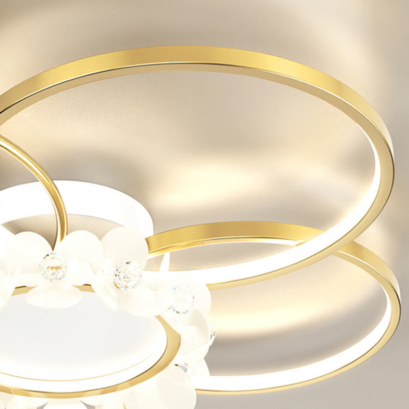 Lustre semi-encastré moderne de luxe cercle en fer cristal acrylique LED pour salon 