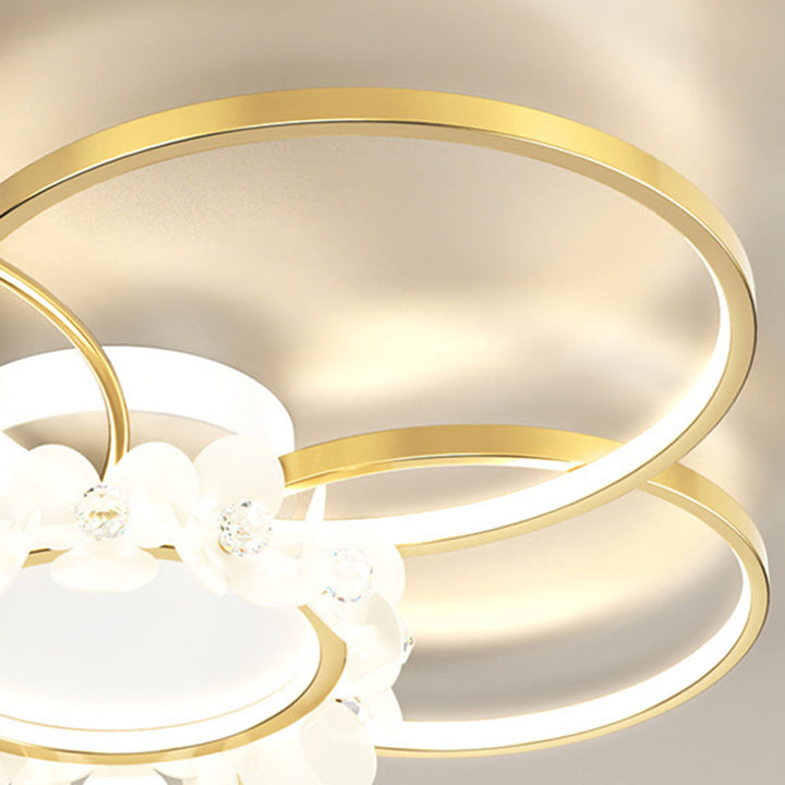 Lustre semi-encastré moderne de luxe cercle en fer cristal acrylique LED pour salon 