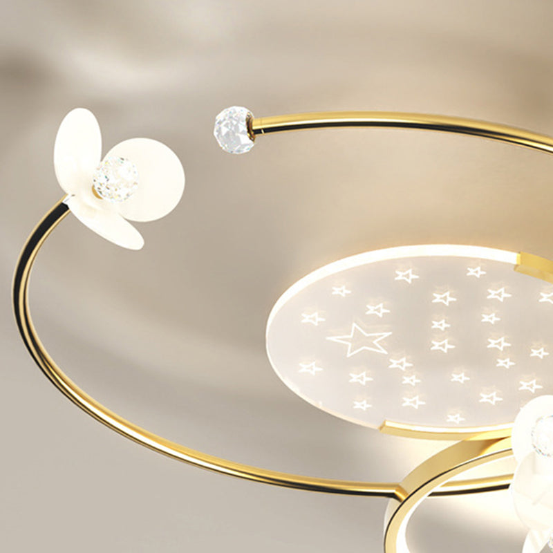 Modern Luxury Circle Iron Crystal Acrylic LED Semi-Flush Mount Ceiling Light For Living Room