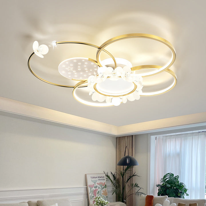 Lustre semi-encastré moderne de luxe cercle en fer cristal acrylique LED pour salon 