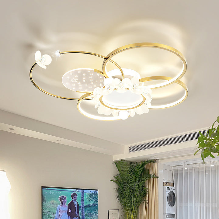 Lustre semi-encastré moderne de luxe cercle en fer cristal acrylique LED pour salon 