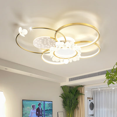 Modern Luxury Circle Iron Crystal Acrylic LED Semi-Flush Mount Ceiling Light For Living Room