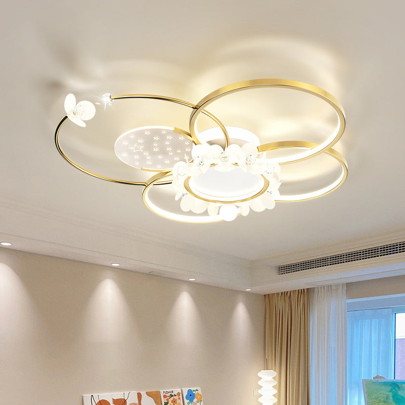 Modern Luxury Circle Iron Crystal Acrylic LED Semi-Flush Mount Ceiling Light For Living Room