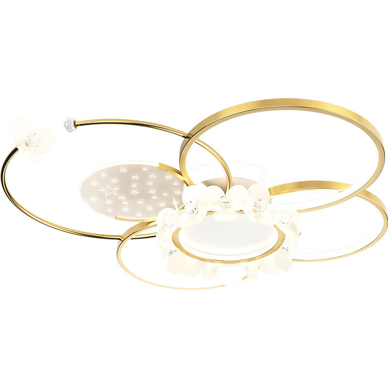 Modern Luxury Circle Iron Crystal Acrylic LED Semi-Flush Mount Ceiling Light For Living Room