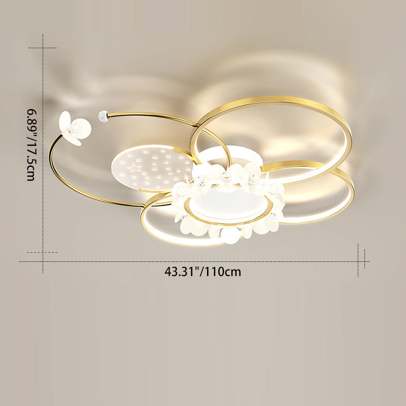 Modern Luxury Circle Iron Crystal Acrylic LED Semi-Flush Mount Ceiling Light For Living Room