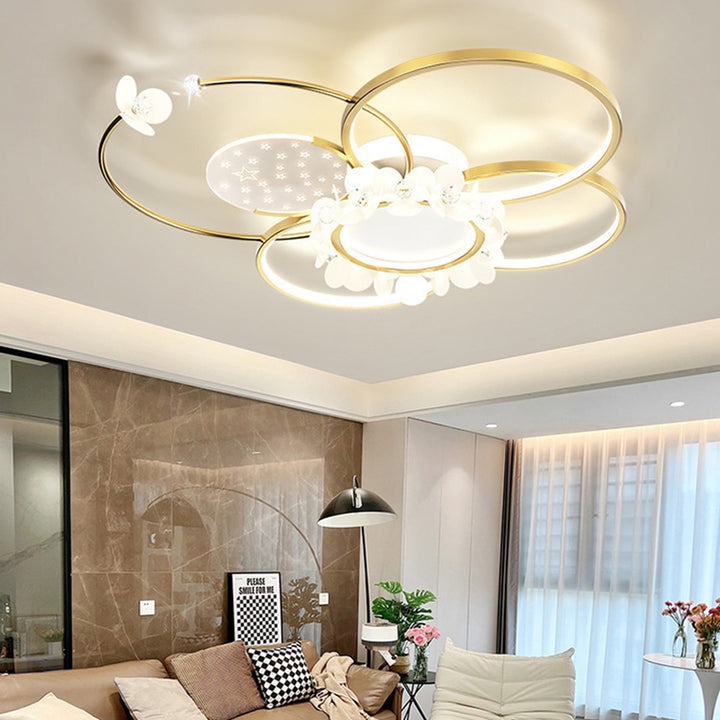 Lustre semi-encastré moderne de luxe cercle en fer cristal acrylique LED pour salon 