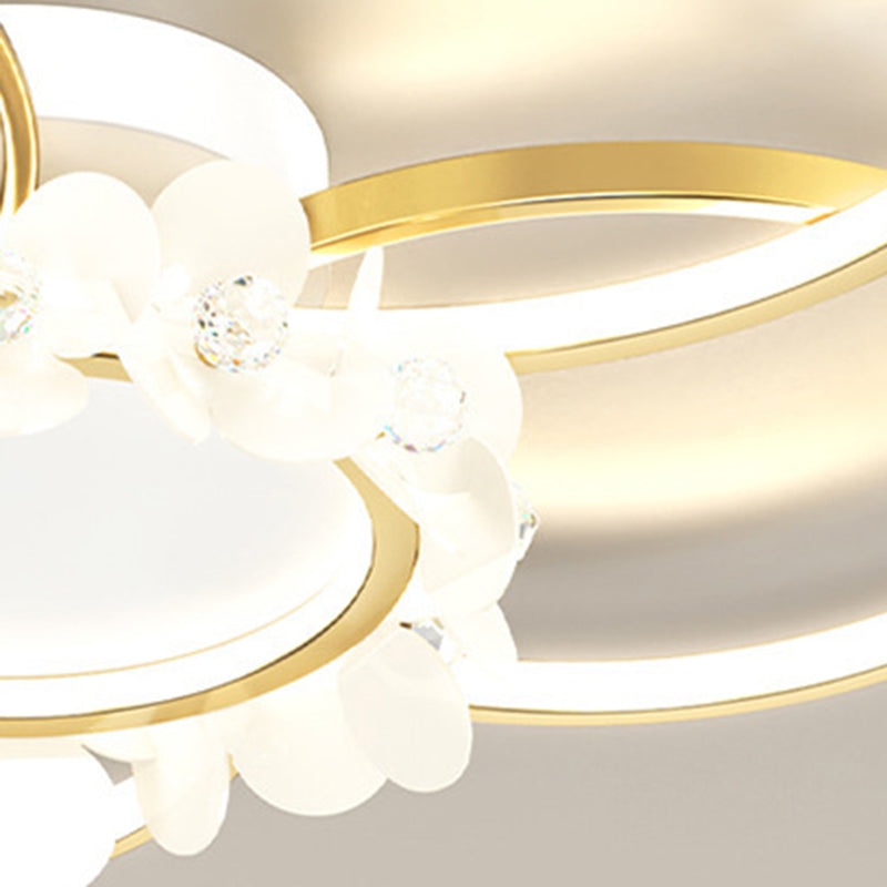 Lustre semi-encastré moderne de luxe cercle en fer cristal acrylique LED pour salon 