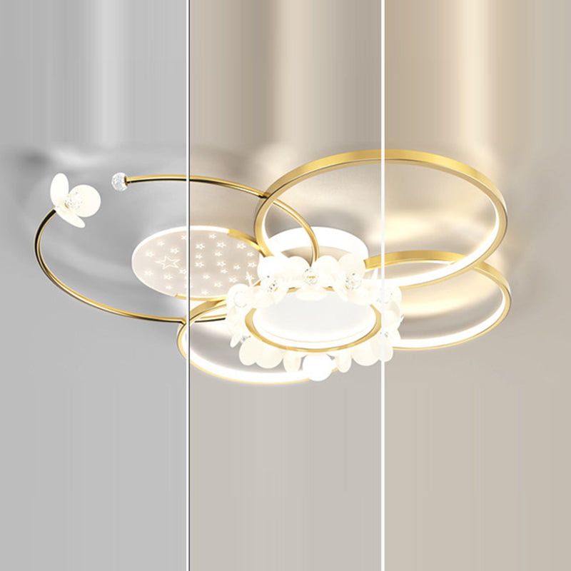 Modern Luxury Circle Iron Crystal Acrylic LED Semi-Flush Mount Ceiling Light For Living Room
