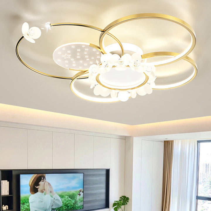Lustre semi-encastré moderne de luxe cercle en fer cristal acrylique LED pour salon 