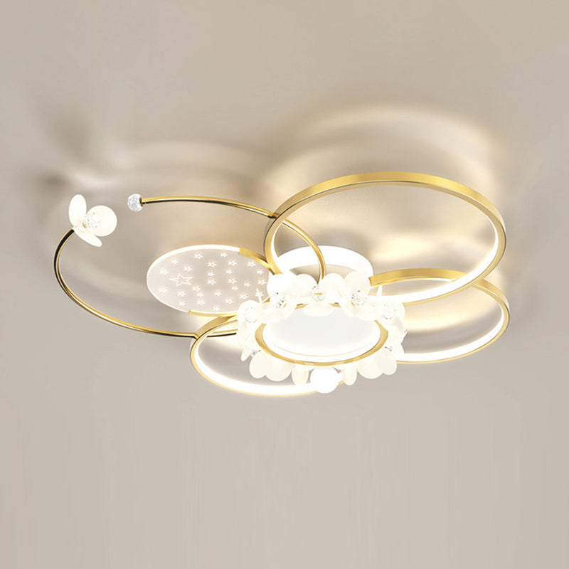 Lustre semi-encastré moderne de luxe cercle en fer cristal acrylique LED pour salon 