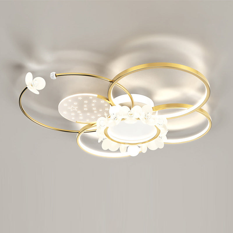 Lustre semi-encastré moderne de luxe cercle en fer cristal acrylique LED pour salon 
