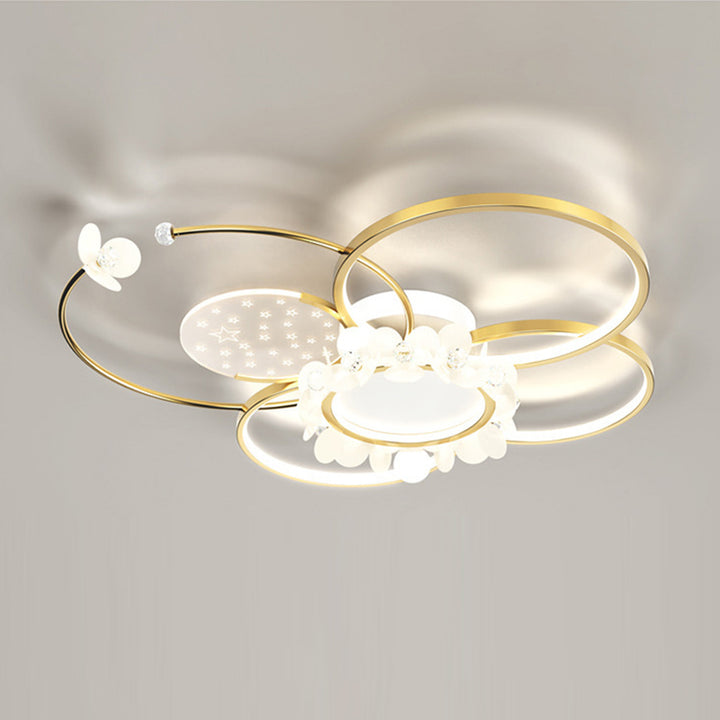 Lustre semi-encastré moderne de luxe cercle en fer cristal acrylique LED pour salon 