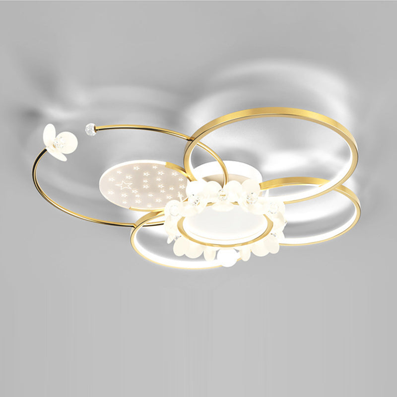 Lustre semi-encastré moderne de luxe cercle en fer cristal acrylique LED pour salon 