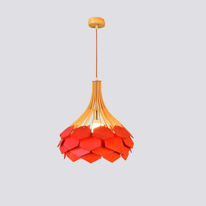 Moderne eklektische Vogelkäfig Holz 1-Licht Pendelleuchte für Wohnzimmer 
