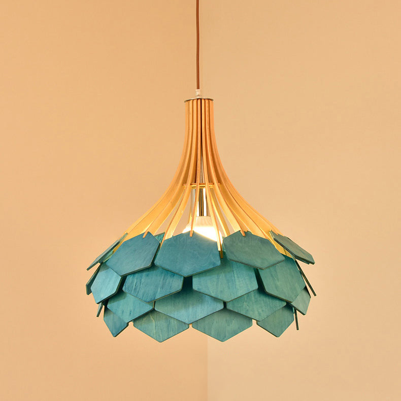 Modern Eclectic Birdcage Wood 1-Light Pendant Light For Living Room