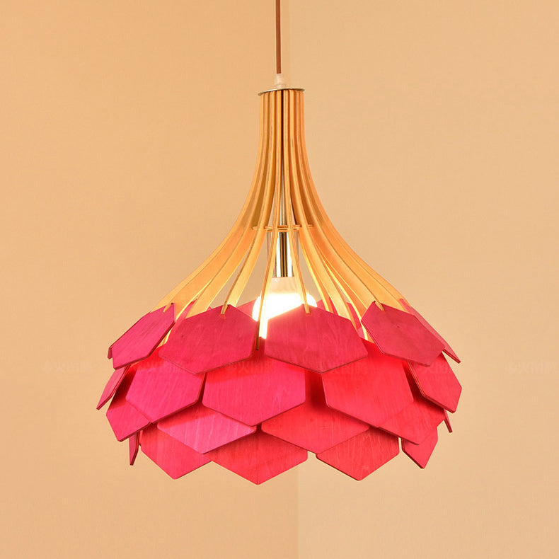 Modern Eclectic Birdcage Wood 1-Light Pendant Light For Living Room