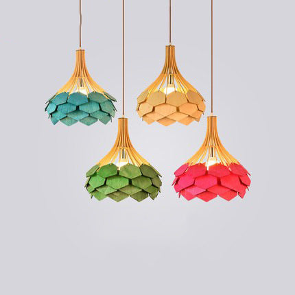 Moderne eklektische Vogelkäfig Holz 1-Licht Pendelleuchte für Wohnzimmer 