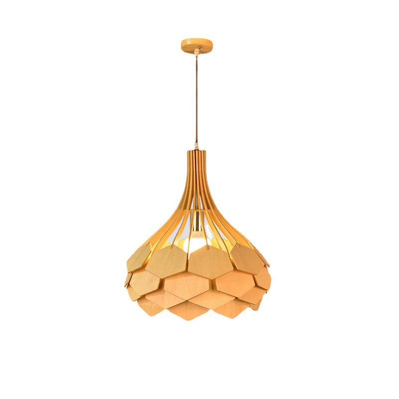 Moderne eklektische Vogelkäfig Holz 1-Licht Pendelleuchte für Wohnzimmer 