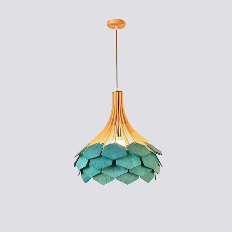 Modern Eclectic Birdcage Wood 1-Light Pendant Light For Living Room
