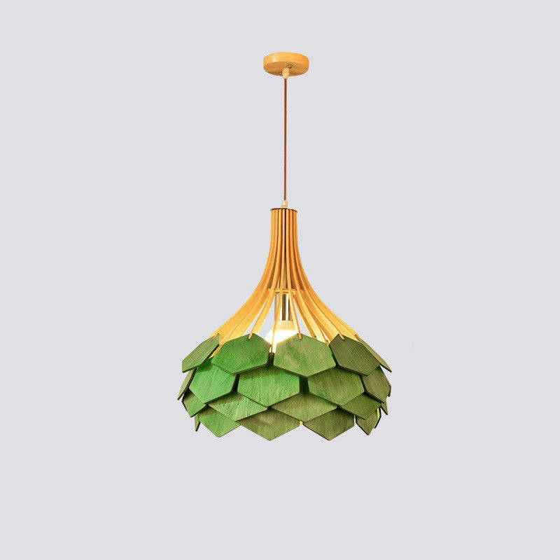 Modern Eclectic Birdcage Wood 1-Light Pendant Light For Living Room