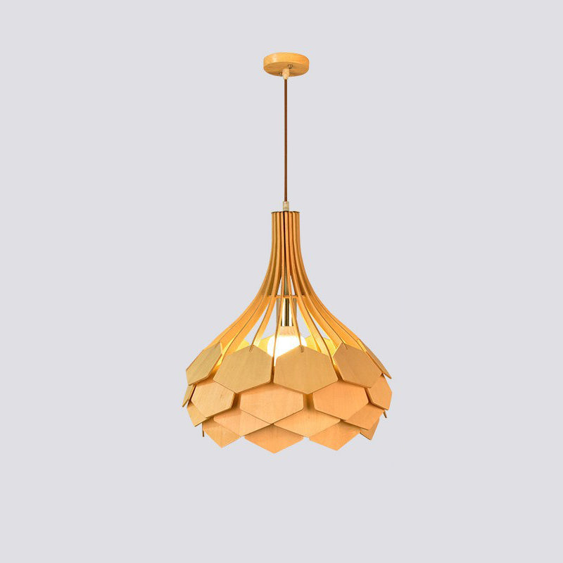 Moderne eklektische Vogelkäfig Holz 1-Licht Pendelleuchte für Wohnzimmer 