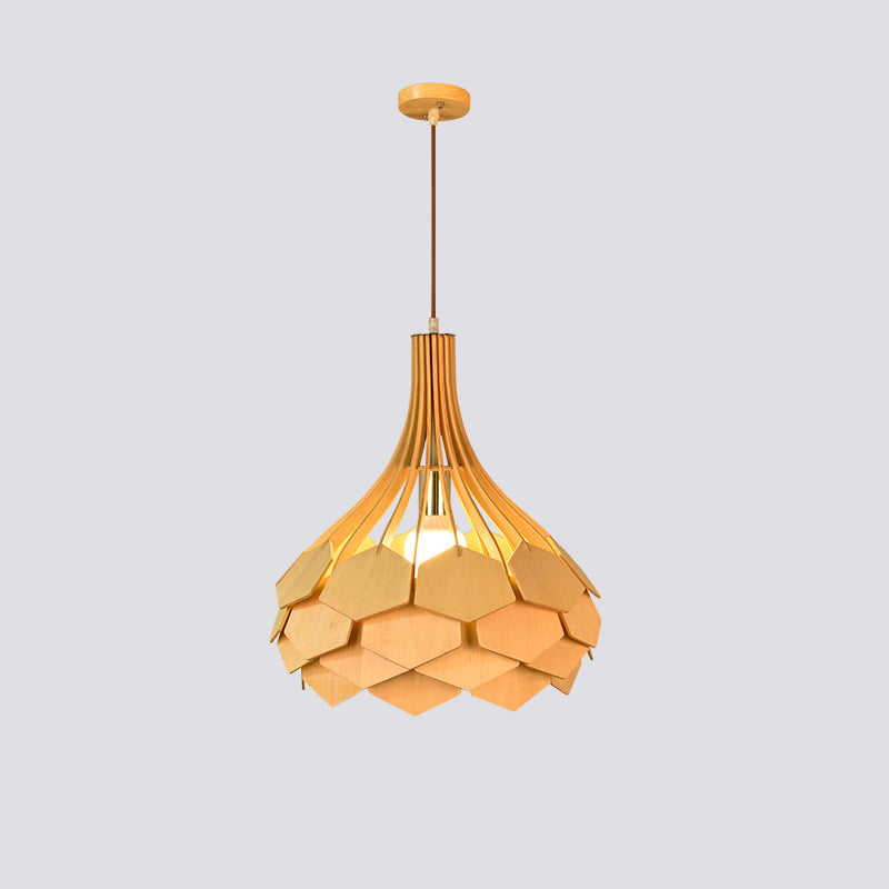 Moderne eklektische Vogelkäfig Holz 1-Licht Pendelleuchte für Wohnzimmer 