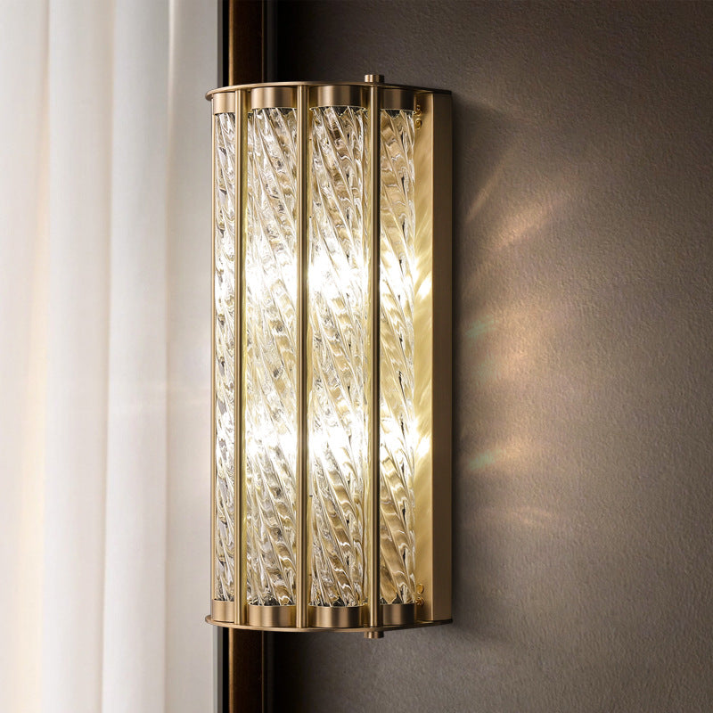Modern Luxury Cylinder Copper Glass 2/3 Light Wall Sconce Lamp For Living Room