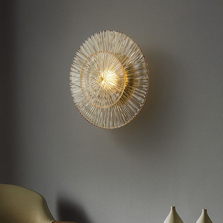 Applique murale moderne Shabby Chic en verre transparent rond en cuivre 1 lumière pour chambre 