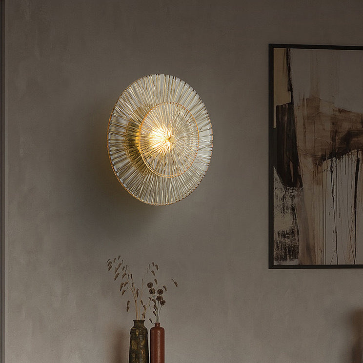 Applique murale moderne Shabby Chic en verre transparent rond en cuivre 1 lumière pour chambre 