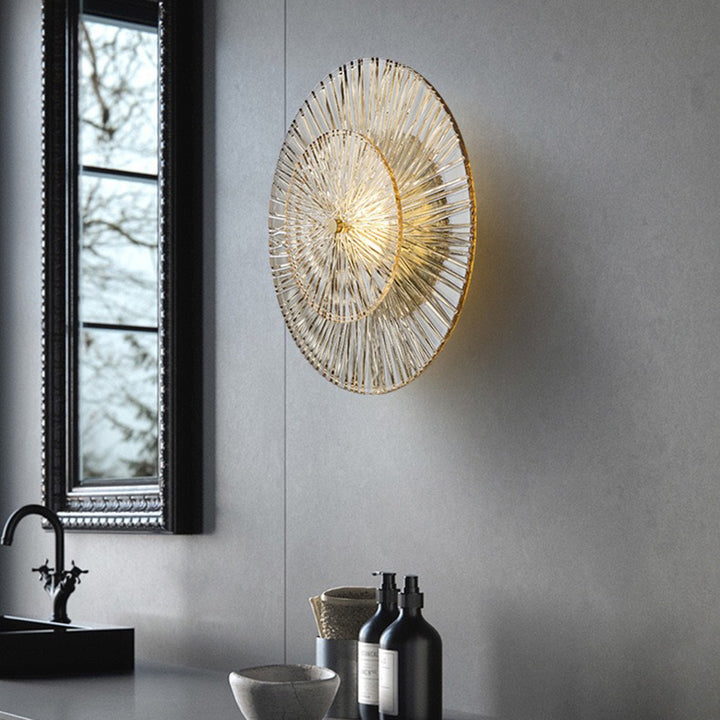 Applique murale moderne Shabby Chic en verre transparent rond en cuivre 1 lumière pour chambre 