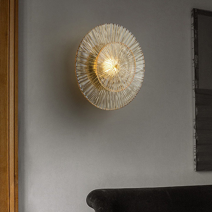 Applique murale moderne Shabby Chic en verre transparent rond en cuivre 1 lumière pour chambre 