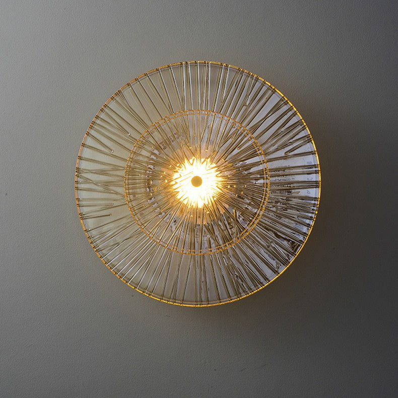 Applique murale moderne Shabby Chic en verre transparent rond en cuivre 1 lumière pour chambre 