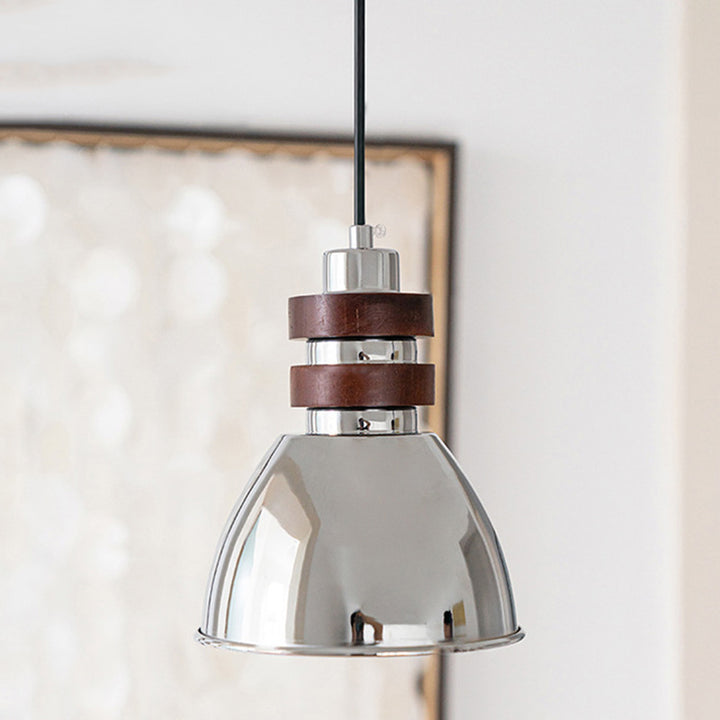 Suspension lumineuse à 1 ampoule en bois massif et fer conique de style moderne mi-siècle pour chambre 