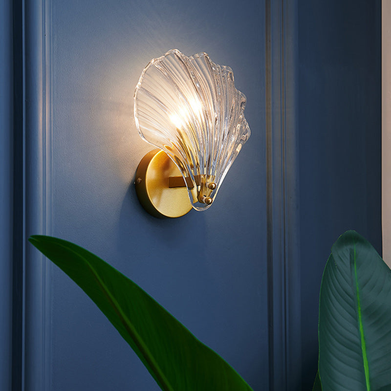 Modern Eclectic Shell Iron Glass 1-Light Wall Sconce Lamp For Bedroom